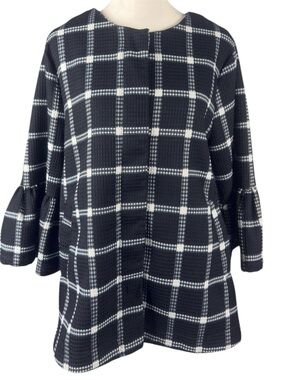 Entro windowpane plaid cropped zip up jacket blazer w ruffle bell sleeves size M